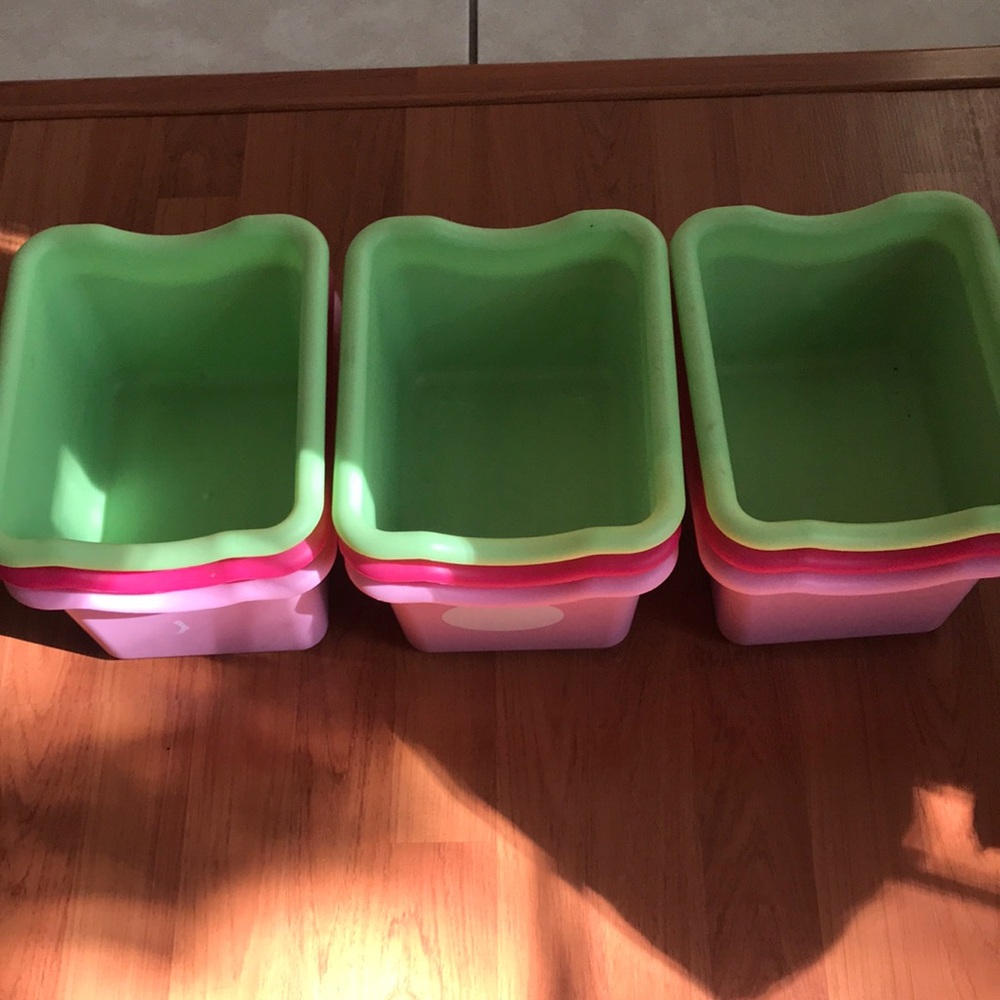 Set of 9 Pink and Green Storage Bins